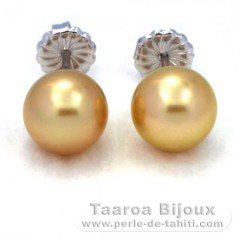 Rhodiated Sterling Silver Earrings and 2 Australian Pearls Round B and C 9.6 mm