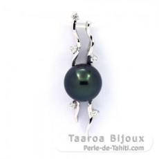Rhodiated Sterling Silver Pendant and 1 Tahitian Pearl Round C+ 8.6 mm