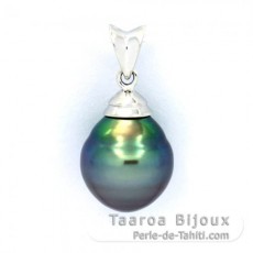 Rhodiated Sterling Silver Pendant and 1 Tahitian Pearl Ringed B 10.4 mm