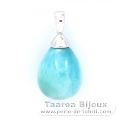 Rhodiated Sterling Silver Pendant and 1 Larimar - 15 x 10.2 mm - 1.94 gr