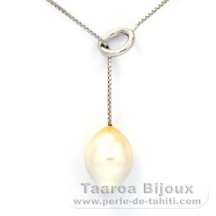 Rhodiated Sterling Silver Necklace and 1 Australian Pearl Semi-Baroque B 11.2 mm