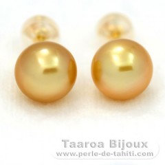18K solid Gold Earrings and 2 Australian Pearls Semi-Baroque B and C 8.8 mm