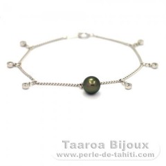 Rhodiated Sterling Silver Bracelet and 1 Tahitian Pearl Round C 8.3 mm