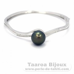 Rhodiated Sterling Silver Bracelet and 1 Tahitian Pearl Round C 12.4 mm