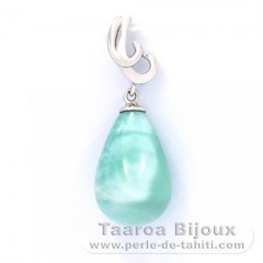 Rhodiated Sterling Silver Pendant and 1 Larimar - 15 x 10.2 mm - 2.4 gr