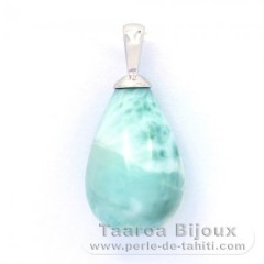 Rhodiated Sterling Silver Pendant and 1 Larimar - 15 x 10.2 mm - 2.2 gr