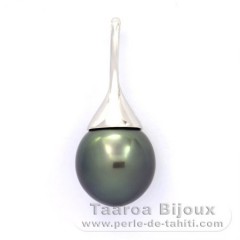 Rhodiated Sterling Silver Pendant and 1 Tahitian Pearl Semi-Baroque B 11.9 mm