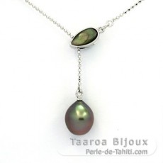 Rhodiated Sterling Silver Necklace and 1 Tahitian Pearl Semi-Baroque B 9.5 mm