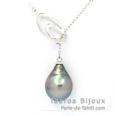 Rhodiated Sterling Silver Necklace and 1 Tahitian Pearl Semi-Baroque B 9.8 mm