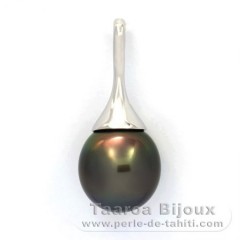 Rhodiated Sterling Silver Pendant and 1 Tahitian Pearl Semi-Baroque B 12.5 mm