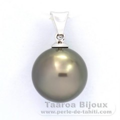 18K Solid White Gold Pendant and 1 Tahitian Pearl Round B 11.5 mm