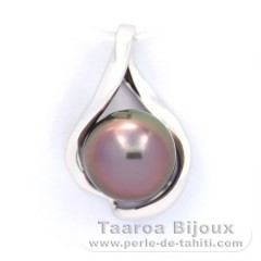 14K Solid White GoldPendant and 1 Tahitian Pearl Round AB 9.4 mm