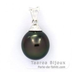 18K Solid White Gold Pendant and 1 Tahitian Pearl Semi-Baroque B 11.3 mm