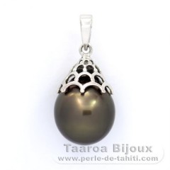 Rhodiated Sterling Silver Pendant and 1 Tahitian Pearl Semi-Baroque C 11.6 mm