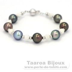 Rhodiated Sterling Silver Bracelet and 7 Tahitian Pearls Semi-Round C 8.6 to 8.9 mm