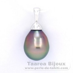 Rhodiated Sterling Silver Pendant and 1 Tahitian Pearl Semi-Baroque B 9.6 mm