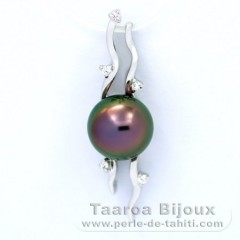 Rhodiated Sterling Silver Pendant and 1 Tahitian Pearl Near-Round C 8.9 mm