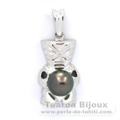 Rhodiated Sterling Silver Pendant and 1 Tahitian Pearl Round C 8 mm