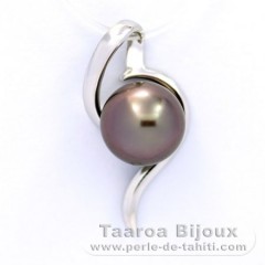 Rhodiated Sterling Silver Pendant and 1 Tahitian Pearl Round B/C 9.2 mm