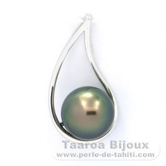 Rhodiated Sterling Silver Pendant and 1 Tahitian Pearl Round C 10.4 mm