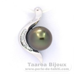 Rhodiated Sterling Silver Pendant and 1 Tahitian Pearl Near-Round C 8 mm