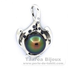 Rhodiated Sterling Silver Pendant and 1 Tahitian Pearl Semi-Baroque C 13.7 mm