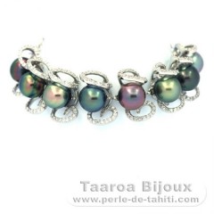 Rhodiated Sterling Silver Bracelet and 8 Tahitian Pearls Semi-Baroque B+ 9.1 to 9.4 mm