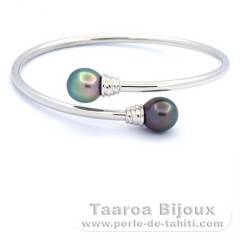 Rhodiated Sterling Silver Bracelet and 2 Tahitian Pearls Semi-Baroque B 9.8 mm