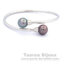 Rhodiated Sterling Silver Bracelet and 2 Tahitian Pearls Round C 11.2 mm