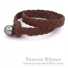 Leather Bracelet and 1 Tahitian Pearl Semi-Baroque C 12.5 mm