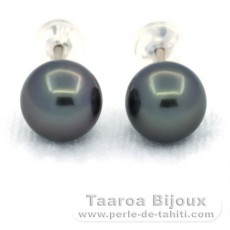 14K White Gold Earrings and 2 Tahitian Pearls Round B/C 8.2 mm