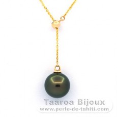 18K solid Gold Necklace and 1 Tahitian Pearl Round A 8.6 mm