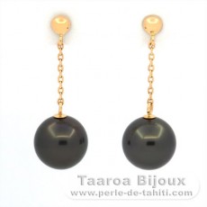 18K solid Gold Earrings and 2 Tahitian Pearls Round A & B 8.4 mm