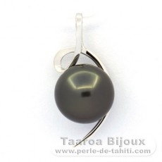 18K Solid White Gold Pendant and 1 Tahitian Pearl Round B 9.4 mm