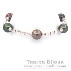 Rhodiated Sterling Silver Bracelet and 5 Tahitian Pearls Semi-Round B 9.7 to 9.9 mm