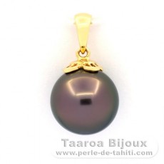 18K solid Gold Pendant and 1 Tahitian Pearl Round A 10.7 mm