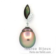 Rhodiated Sterling Silver Pendant and 1 Tahitian Pearl Semi-Baroque B 11.7 mm