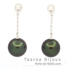 14K White Gold Earrings and 2 Tahitian Pearls Round A 8.7 mm
