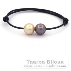 Leather Bracelet, 1 Tahitian and 1 Australian Pearls Round B 11.5 mm