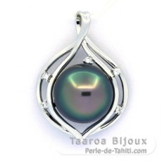 Rhodiated Sterling Silver Pendant and 1 Tahitian Pearl Near-Round B/C 13.1 mm