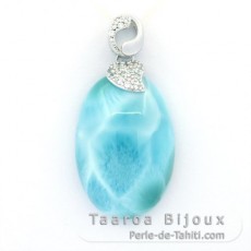 Rhodiated Sterling Silver Pendant and 1 Larimar - 28 x 19.5 x 8.8 mm - 7.8 gr