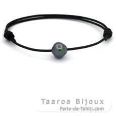 Leather Bracelet and 1 Tahitian Pearl Ringed B 9.9 mm
