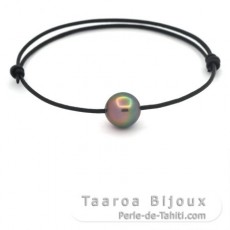 Leather Bracelet and 1 Tahitian Pearl Near-Round B 9.5 mm