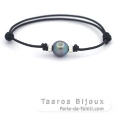 Leather Bracelet and 1 Tahitian Pearl Semi-Baroque BC 10.2 mm