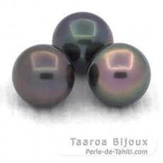 Lot of 3 Tahitian Pearls Near-Round C from 10.7 to 10.8 mm