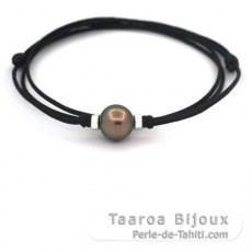 Cotton Necklace and 1 Tahitian Pearl Near-Round C 11.5 mm