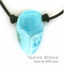 Leather Necklace and 1 Larimar -  30 x 18 x 9 mm - 9.5 gr