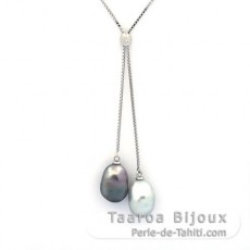 Rhodiated Sterling Silver Necklace and 2 Tahitian Keishi