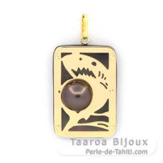 18K Gold + Mother-of-Pearl Pendant and 1 half Tahitian Pearl - Dimensions = 28 x 19 mm - Shark