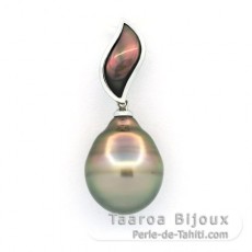 Rhodiated Sterling Silver Pendant and 1 Tahitian Pearl Ringed C 12.2 mm